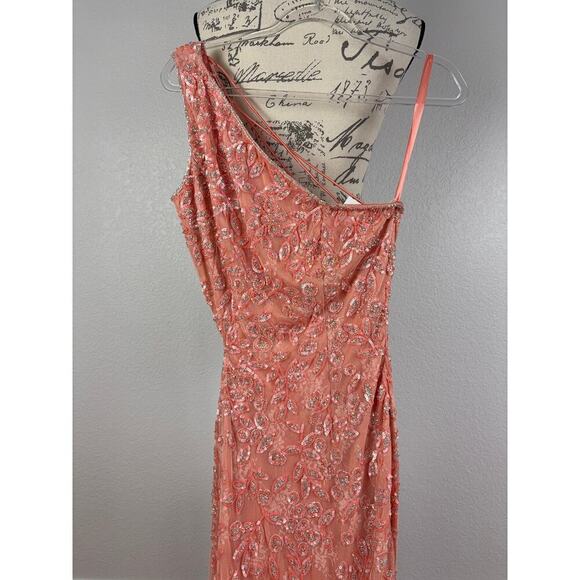 B68 Mac Duggal One Shoulder  Maxi Dress Womens 8 Glam Formal Elegant Wedding - Picture 6 of 9